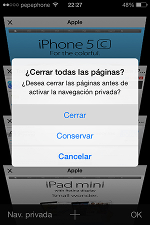 Como Cerrar Todas Pestañas Safari iOS 7 - Opciones